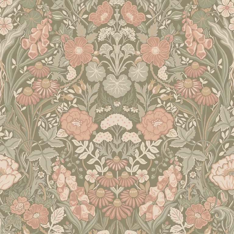 Schumacher ÖRTAGÅRD wallpaper, color BLUSH AND SAGE, SKU 5723