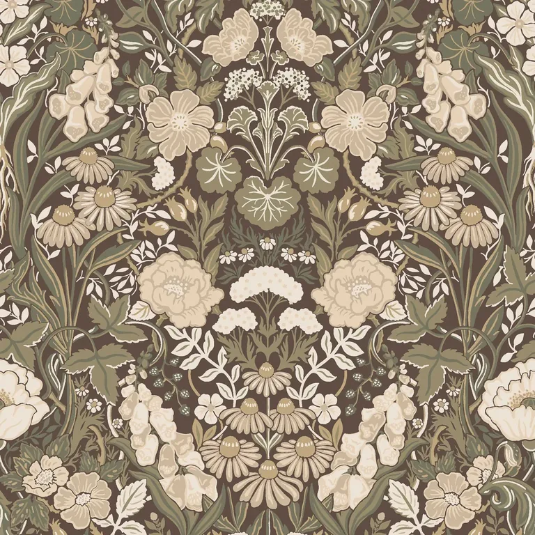 Schumacher ÖRTAGÅRD wallpaper, color NATURAL AND COCOA, SKU 5725