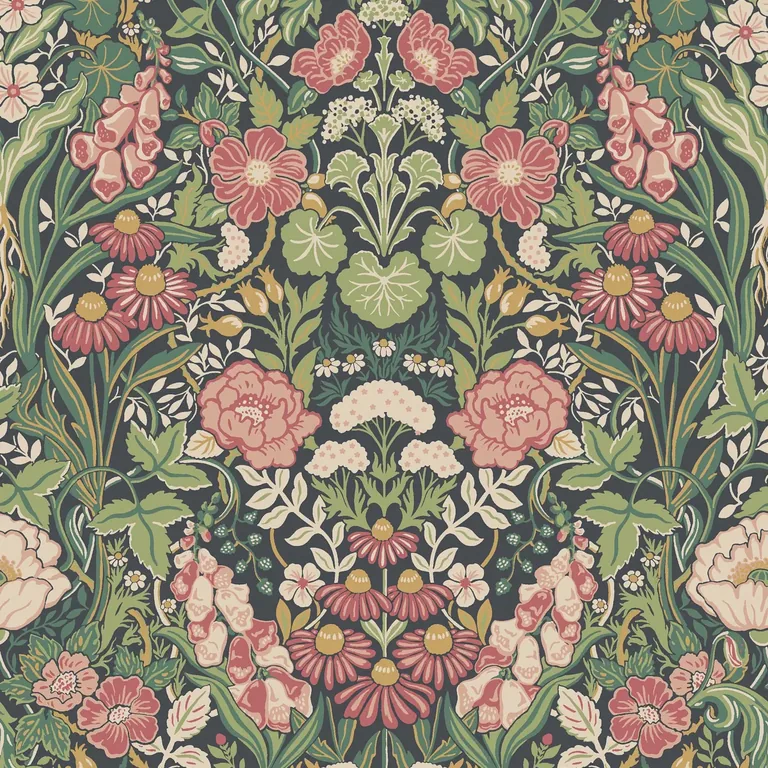 Schumacher ÖRTAGÅRD wallpaper, color SPRUCE AND MIDNIGHT, SKU 5721
