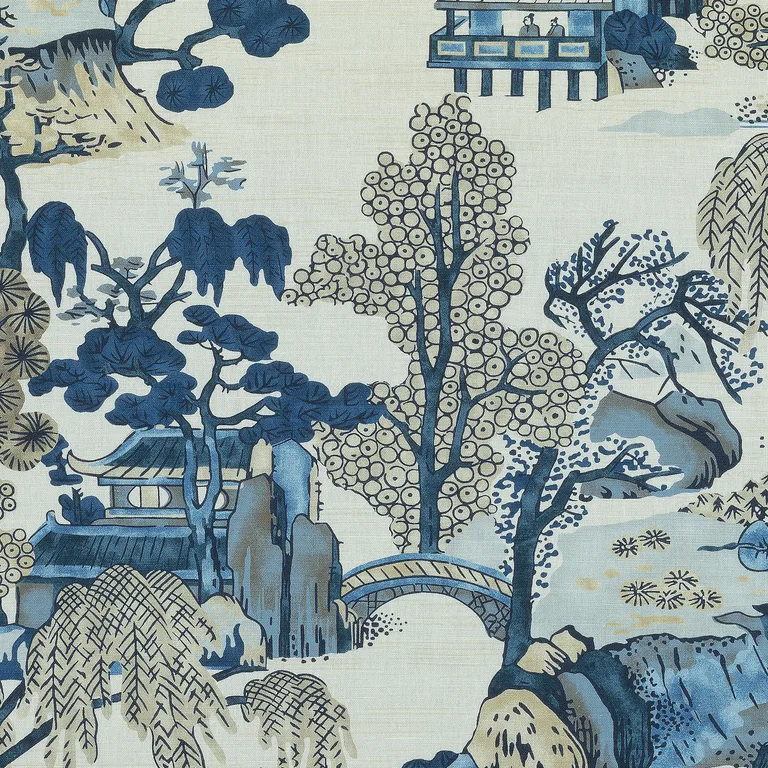 Thibaut Asian Scenic in Blue and Beige (F975461)