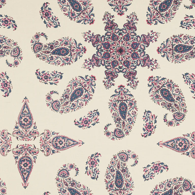 Thibaut East India in Raspberry and Blue on Natural (F936430)