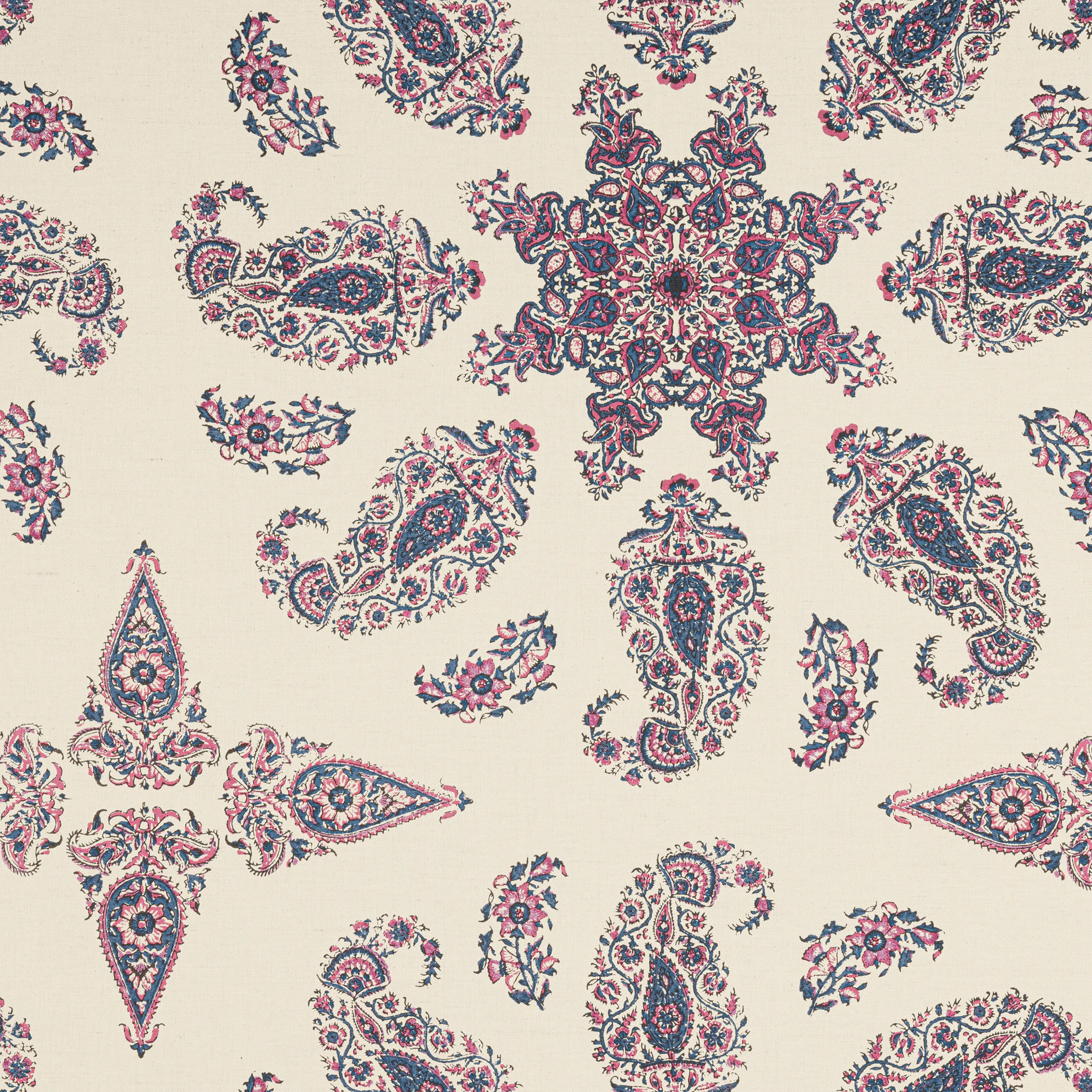 F936430 | East India – Raspberry and Blue on Natural