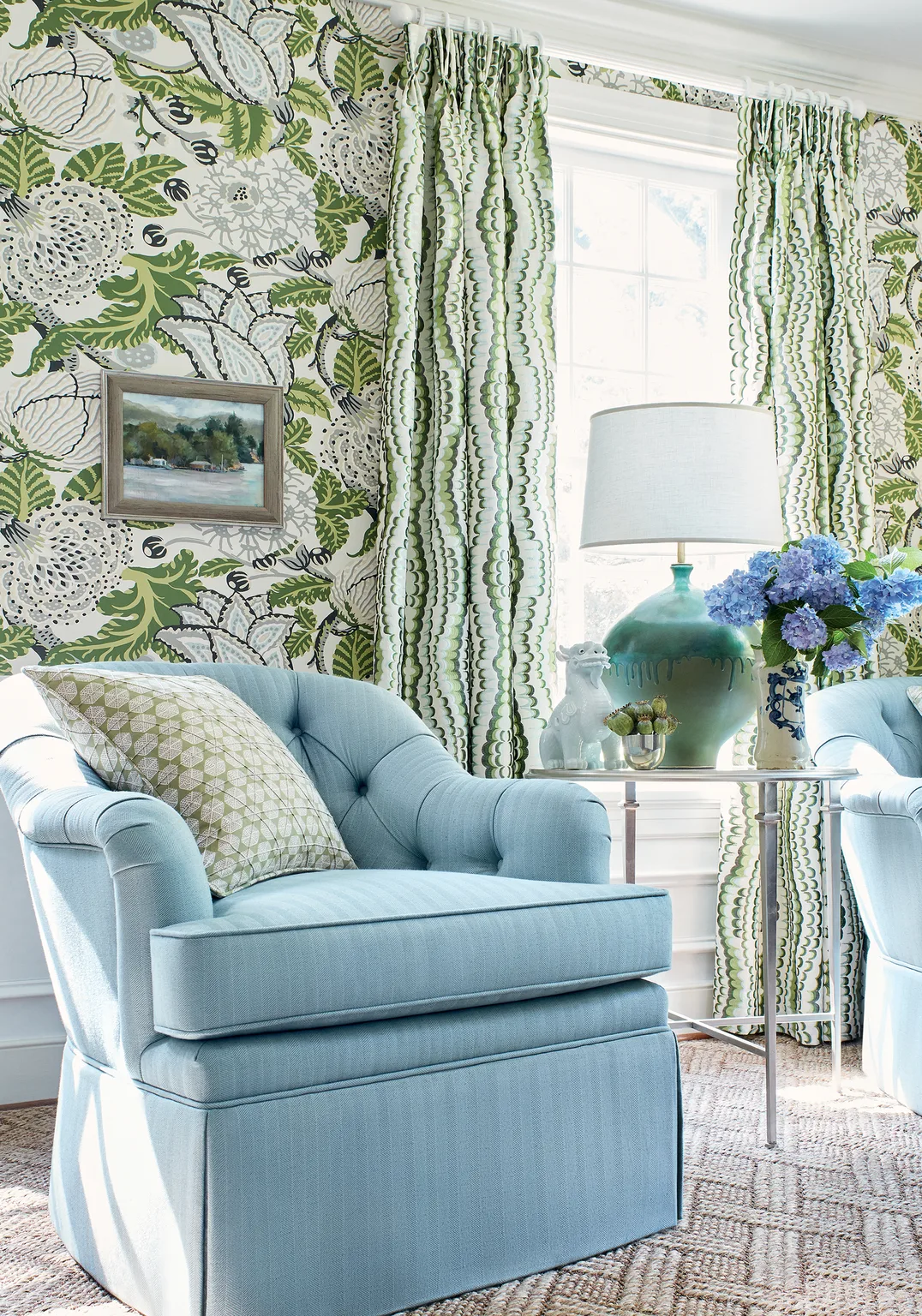 Thibaut Ebru Embroidery in Green (W72984)