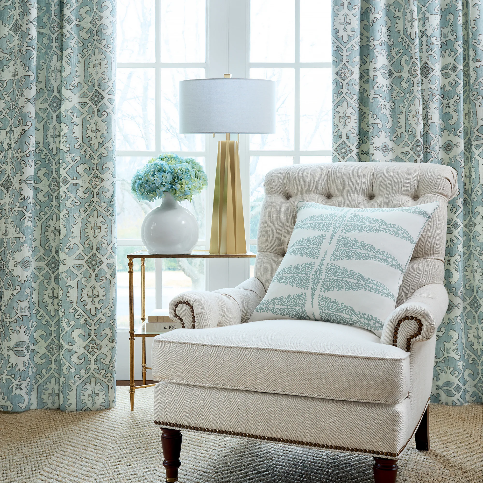 Anna French Ellery Stripe in Robin's Egg on White (AF24544)
