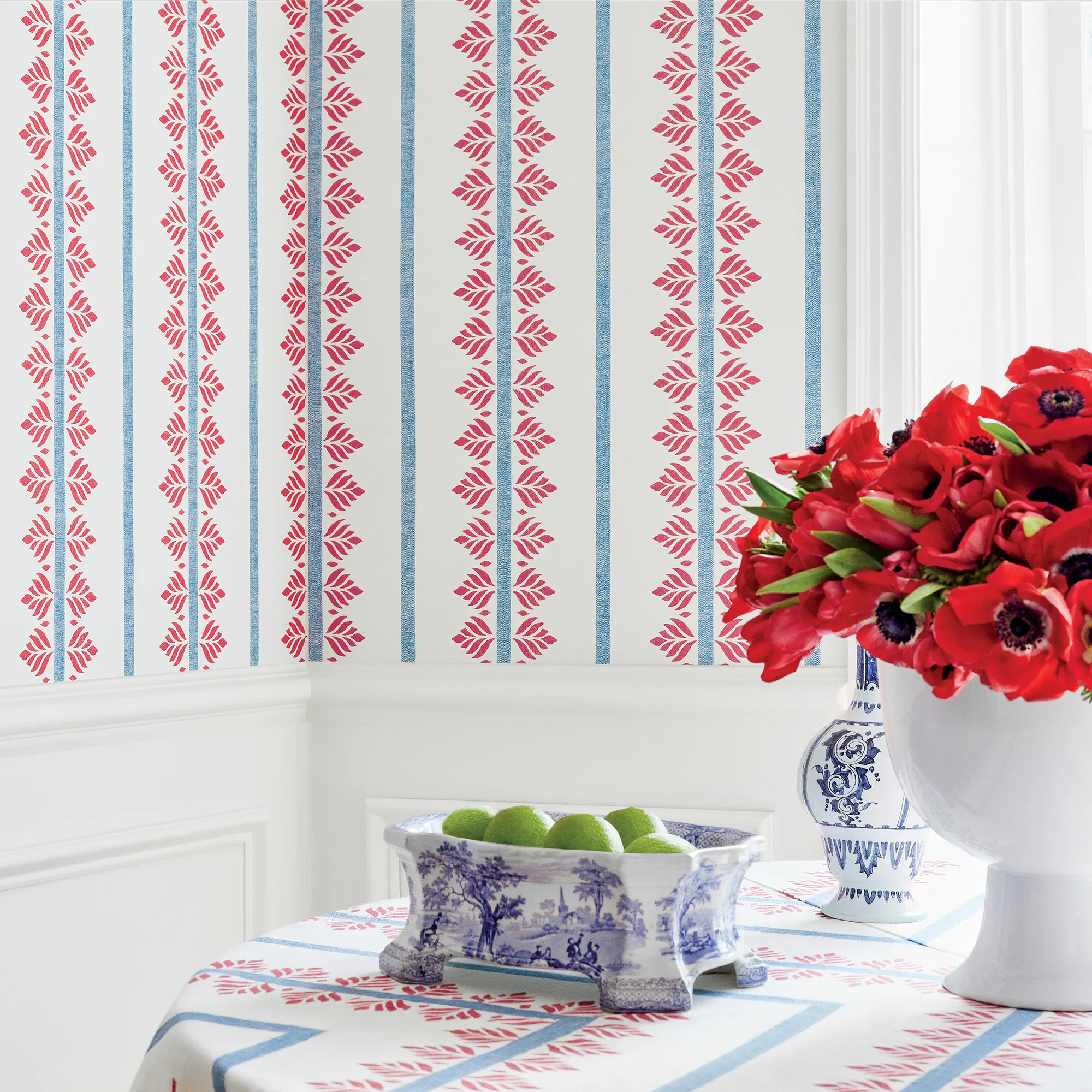 Anna French Fern Stripe in Red and Blue (AF15105)
