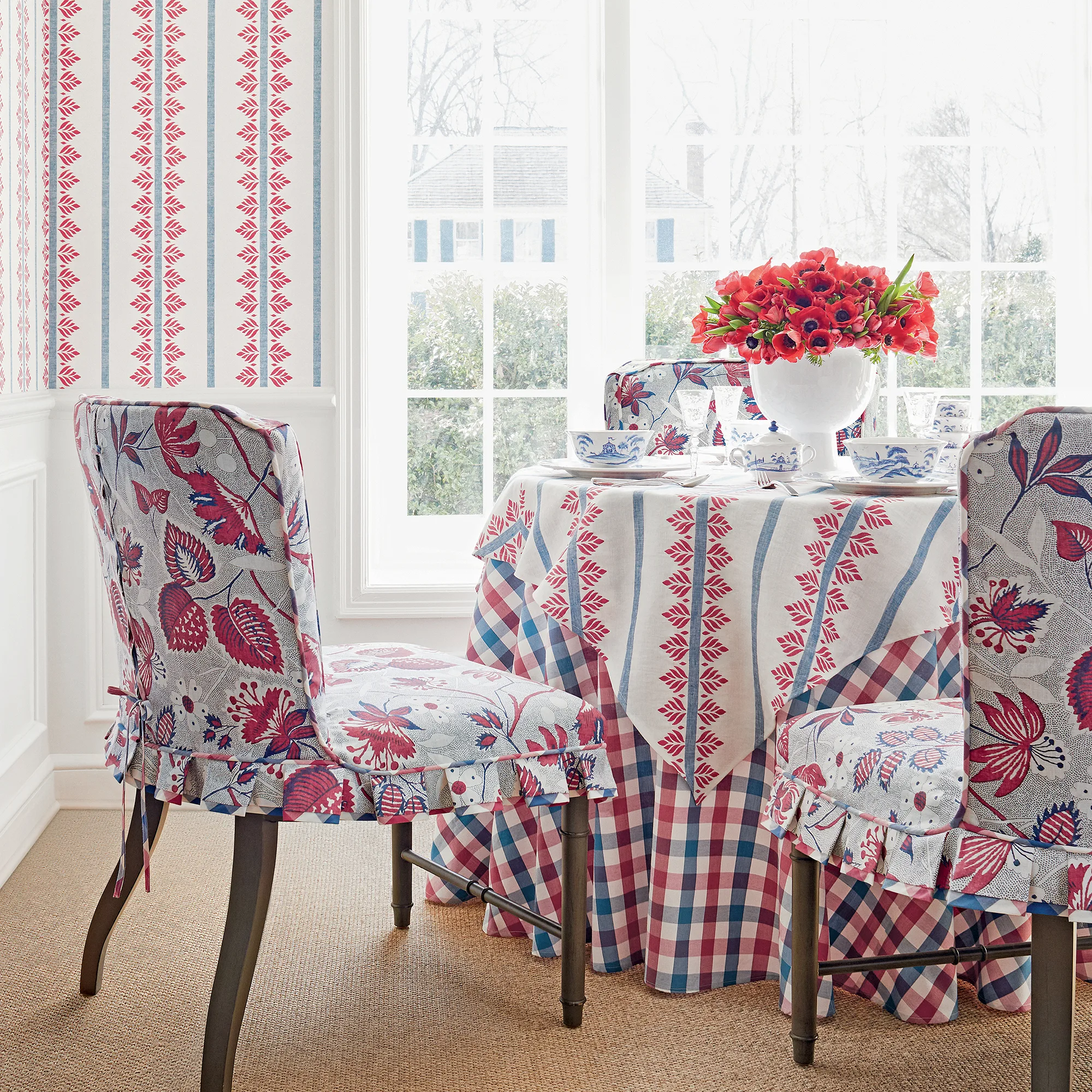 Anna French Fern Stripe in Red and Blue (AF15105)