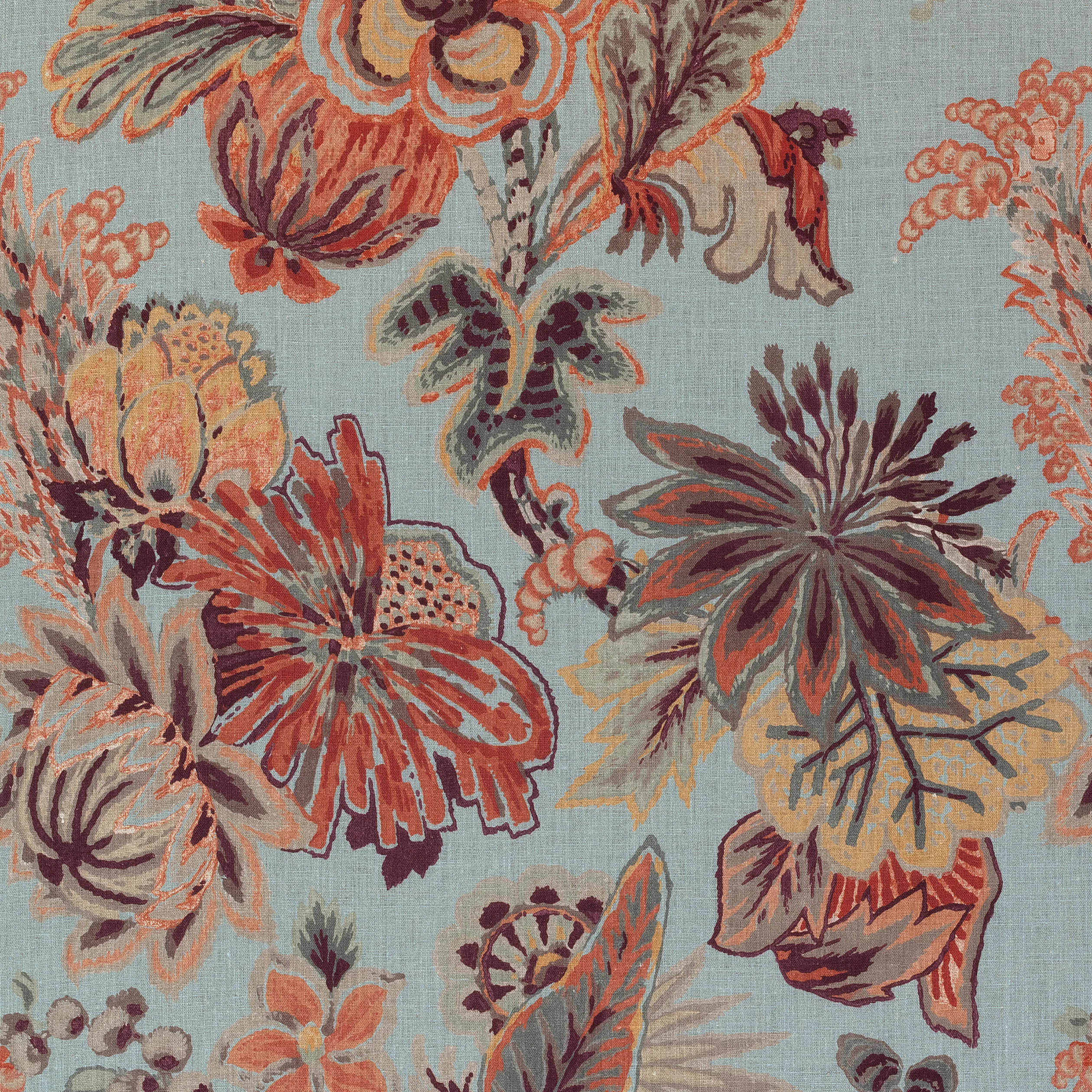 F910215 | Floral Gala – Blue and Cinnamon