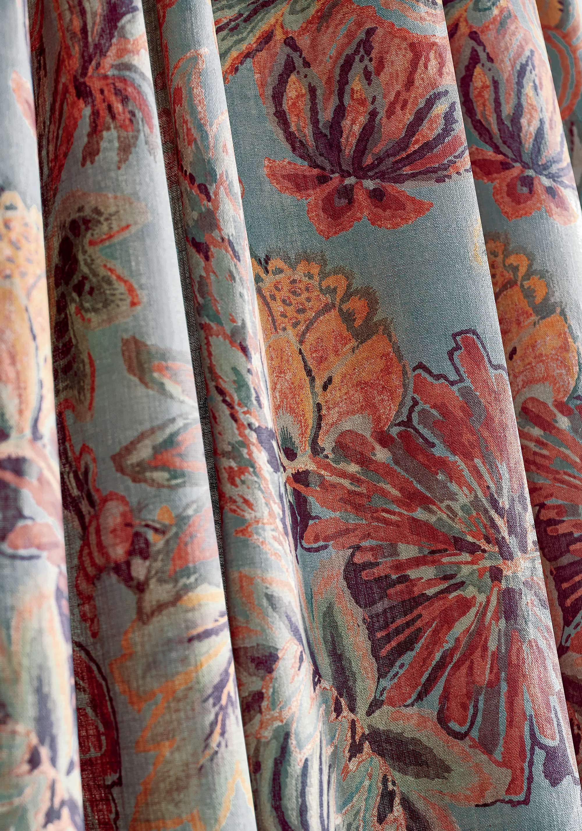 Thibaut Floral Gala in Blue and Cinnamon (F910215)