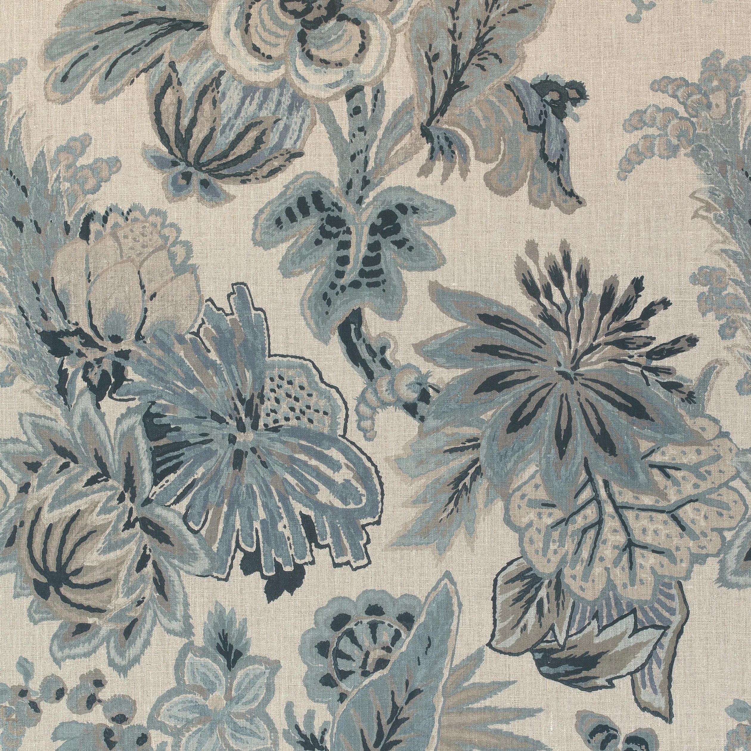 F910214 | Floral Gala – Slate Blue and Flax