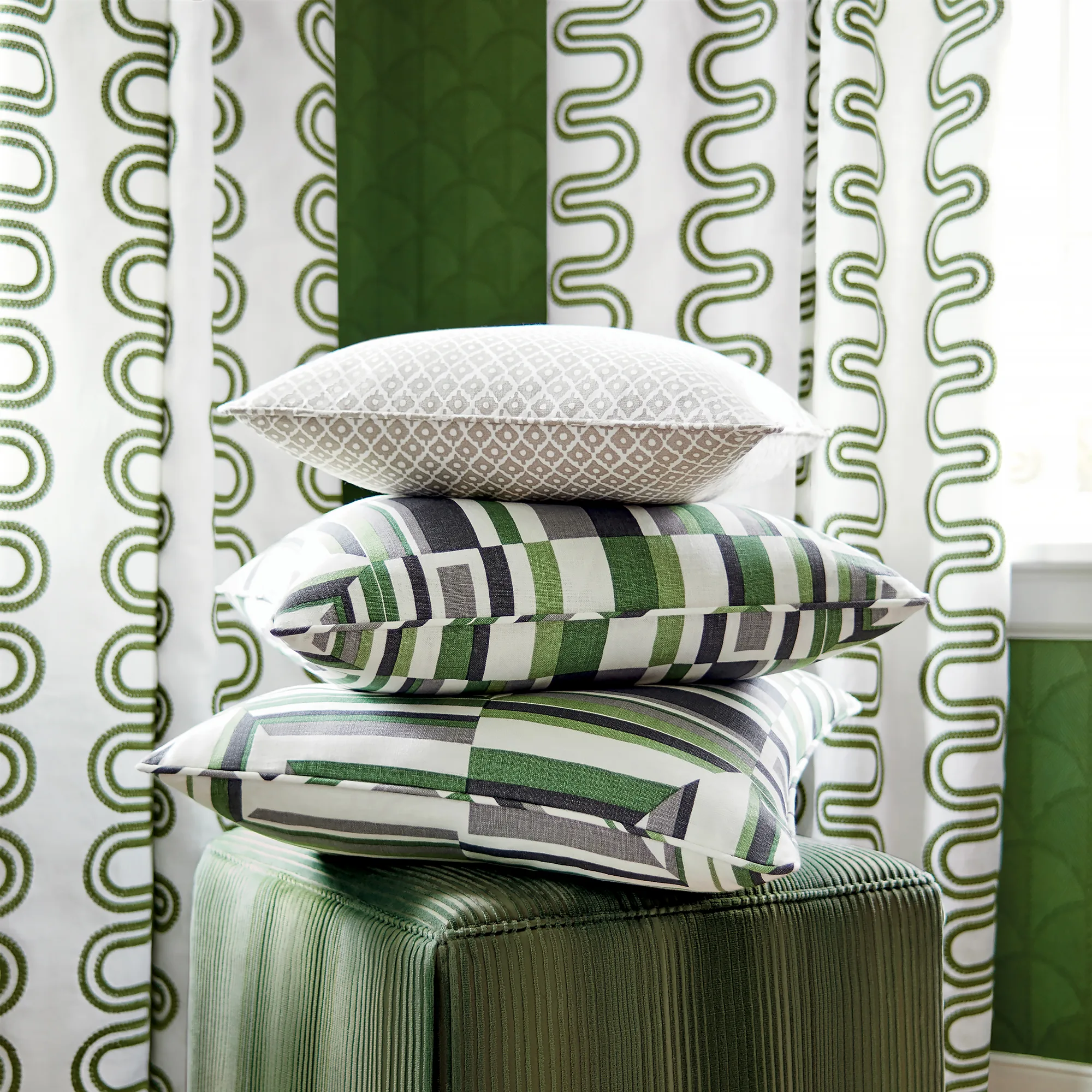Anna French Herriot Way Embroidery in Green on White (AF9635)