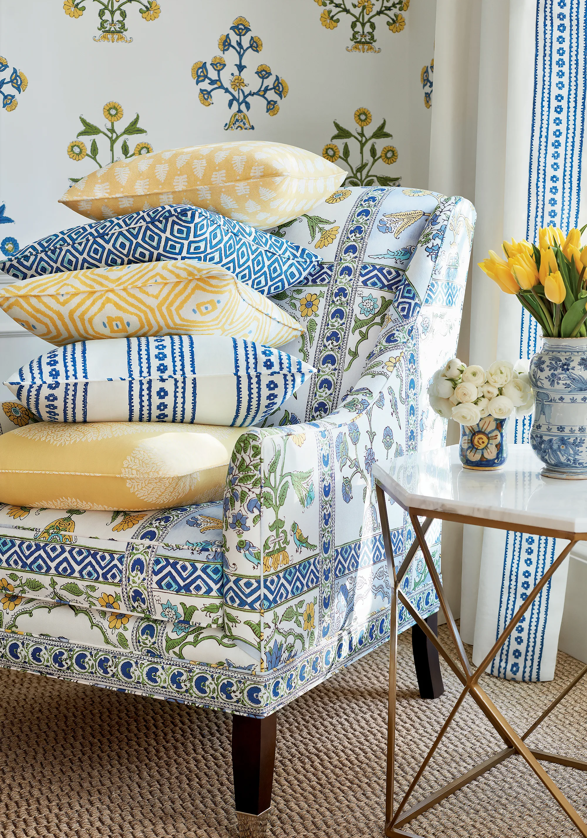 Thibaut Indian Panel in Blue and Yellow (F910628)