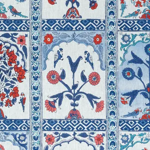Thibaut Indian Panel in Coral and Blue (F910631)