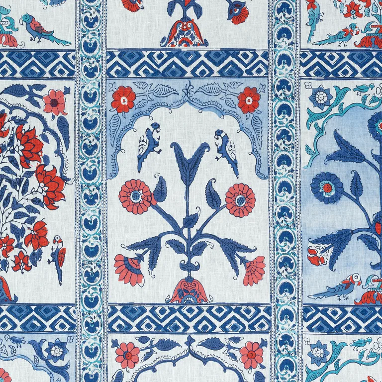 Thibaut Indian Panel in Coral and Blue (F910631)