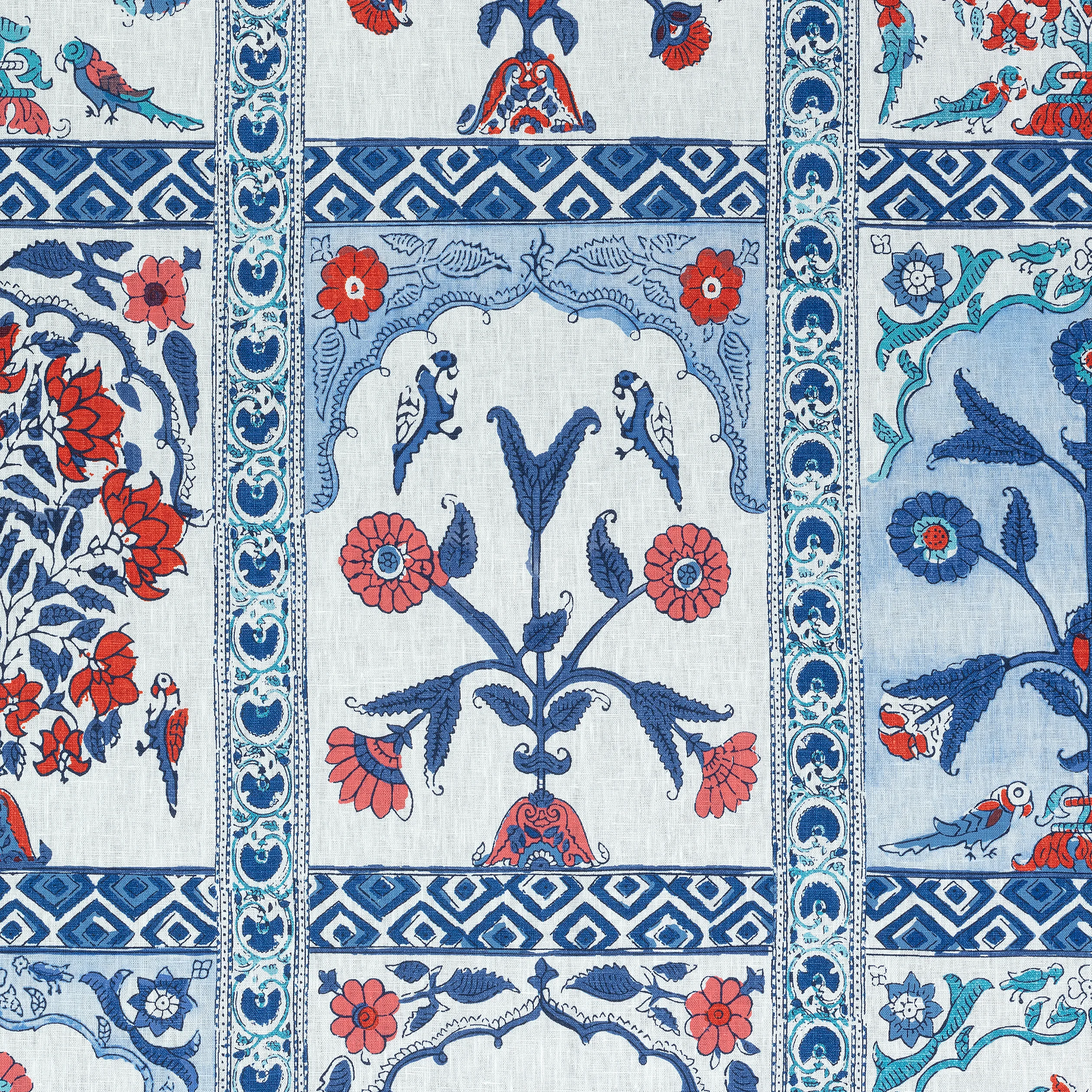 Thibaut Indian Panel in Coral and Blue (F910631)