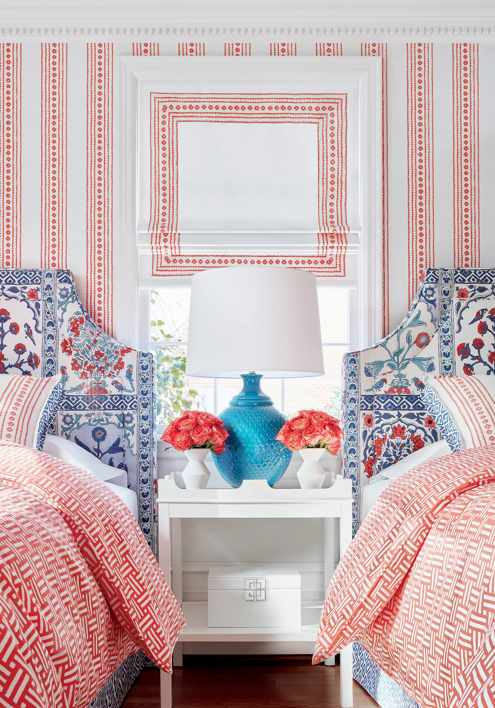 Thibaut Indian Panel in Coral and Blue (F910631)