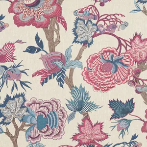 Thibaut Indienne Jacobean in Raspberry and Blue on Natural (F936419)