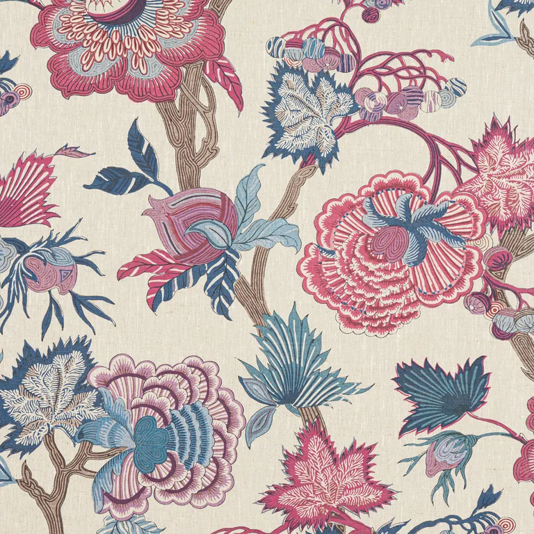 Thibaut Indienne Jacobean in Raspberry and Blue on Natural (F936419)