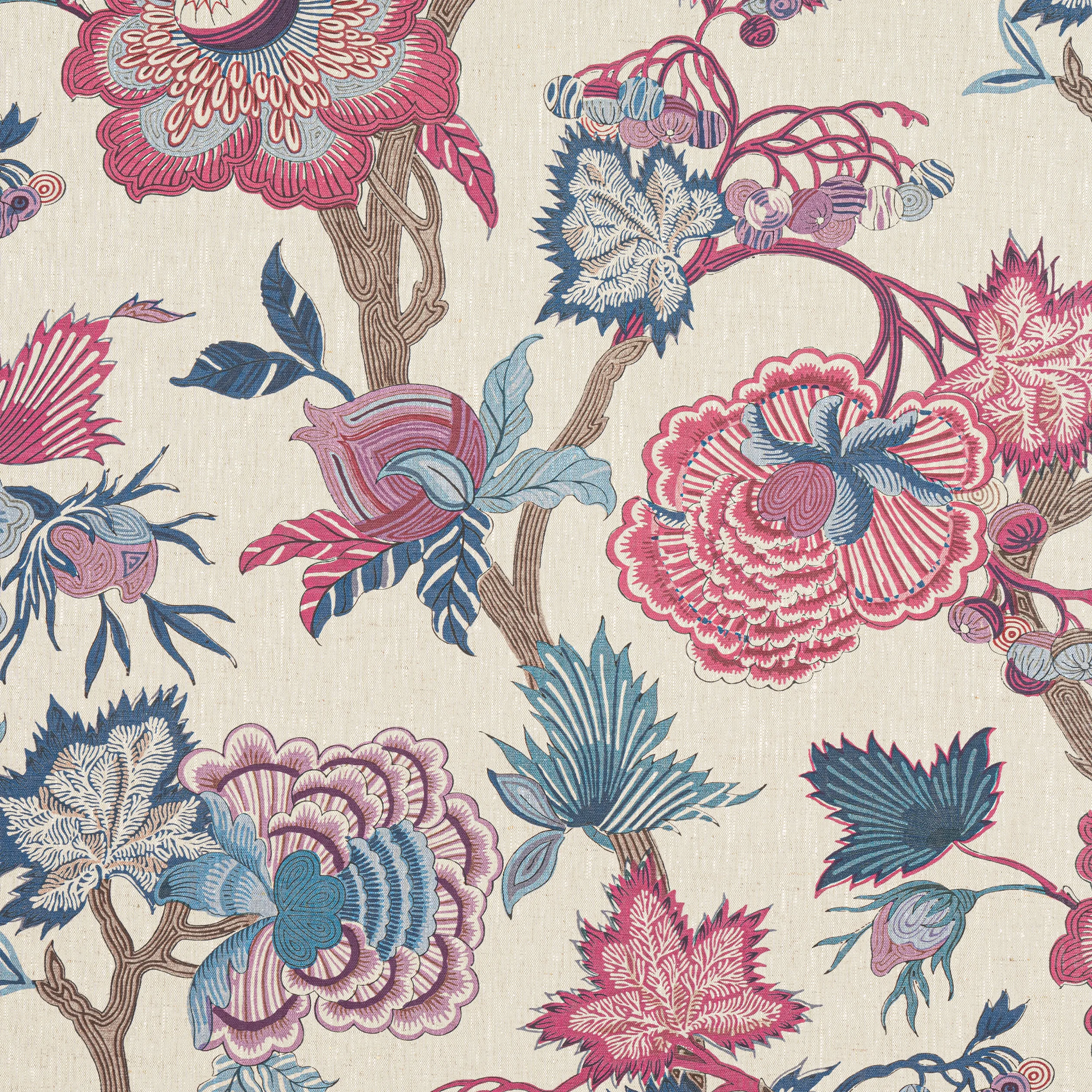 Thibaut Indienne Jacobean in Raspberry and Blue on Natural (F936419)