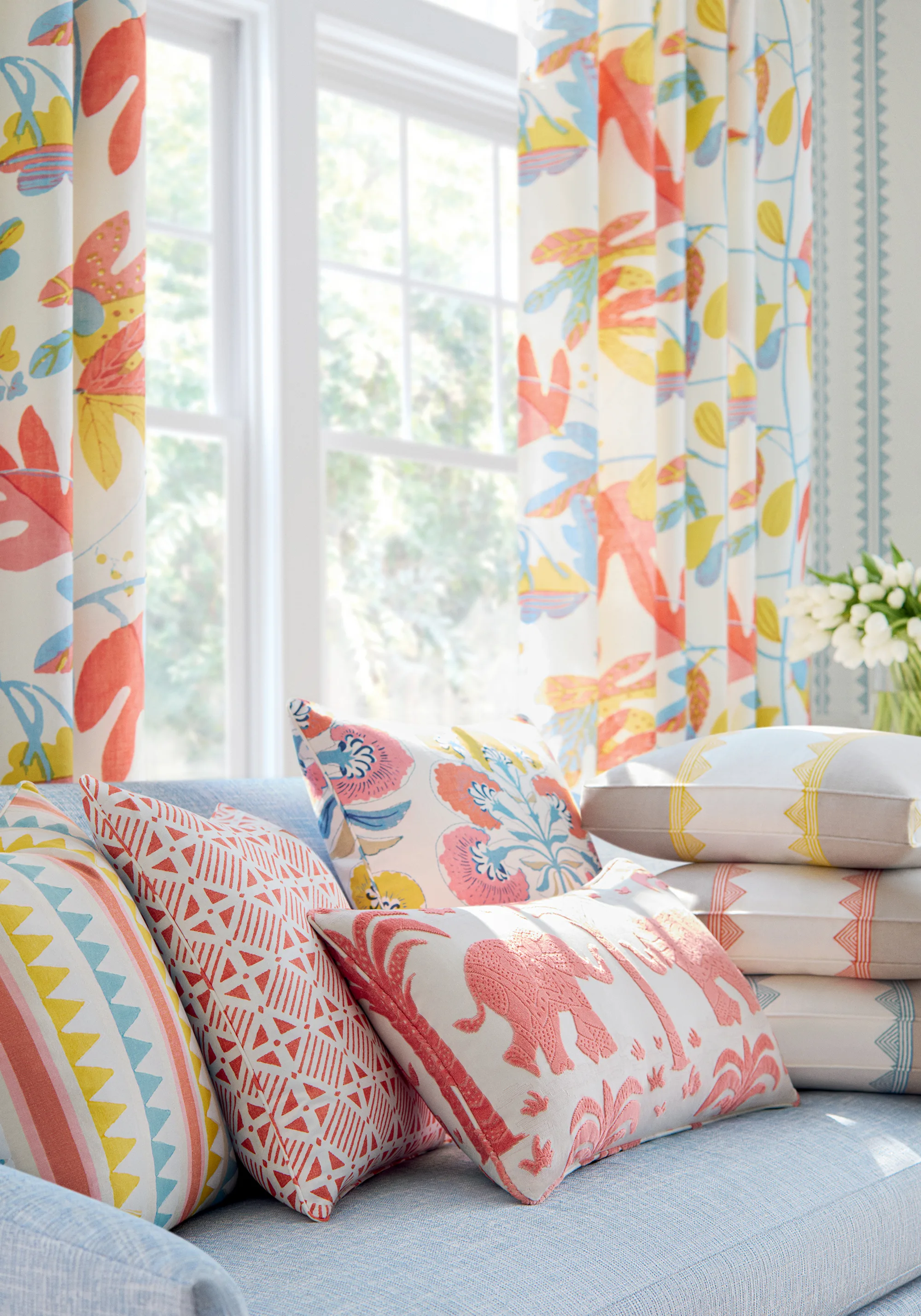Thibaut Matisse Leaf in Coral and Yellow (F916206)