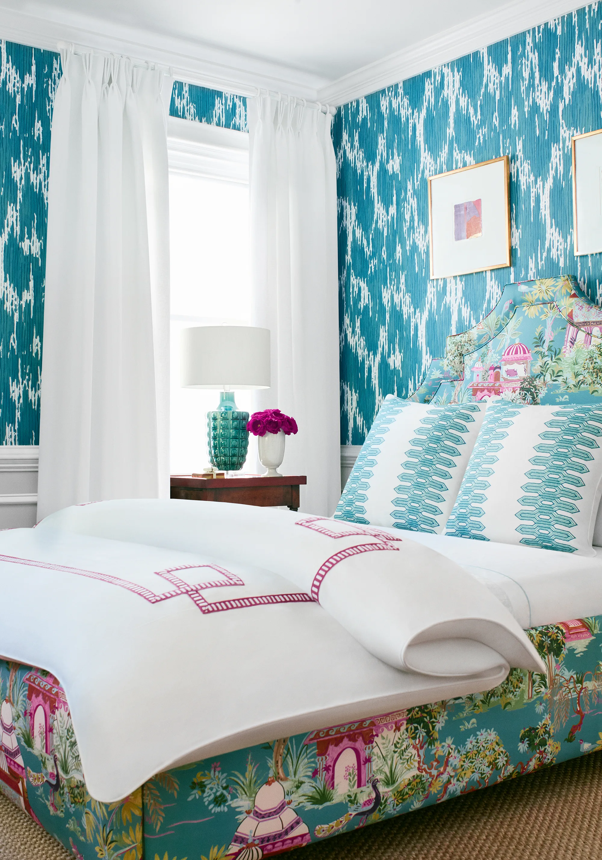 Thibaut Nola Stripe Embroidery in Aqua (W720811)