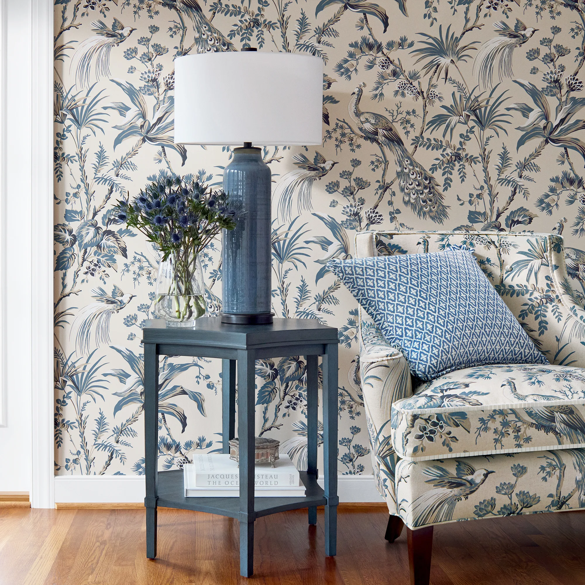 Anna French Peacock Toile in Slate and Black (AF57833)