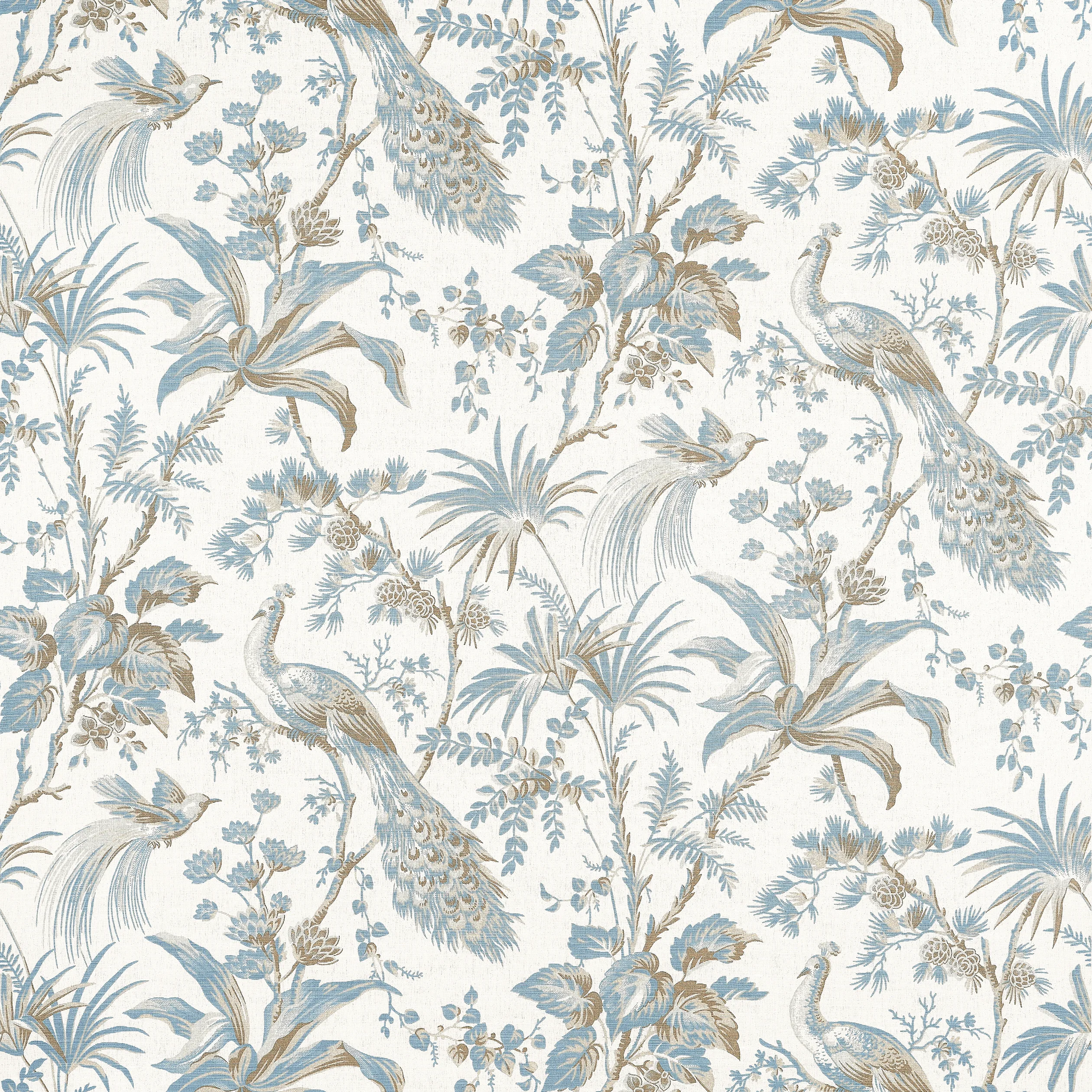 AF57828 | Peacock Toile – Soft Blue and Beige