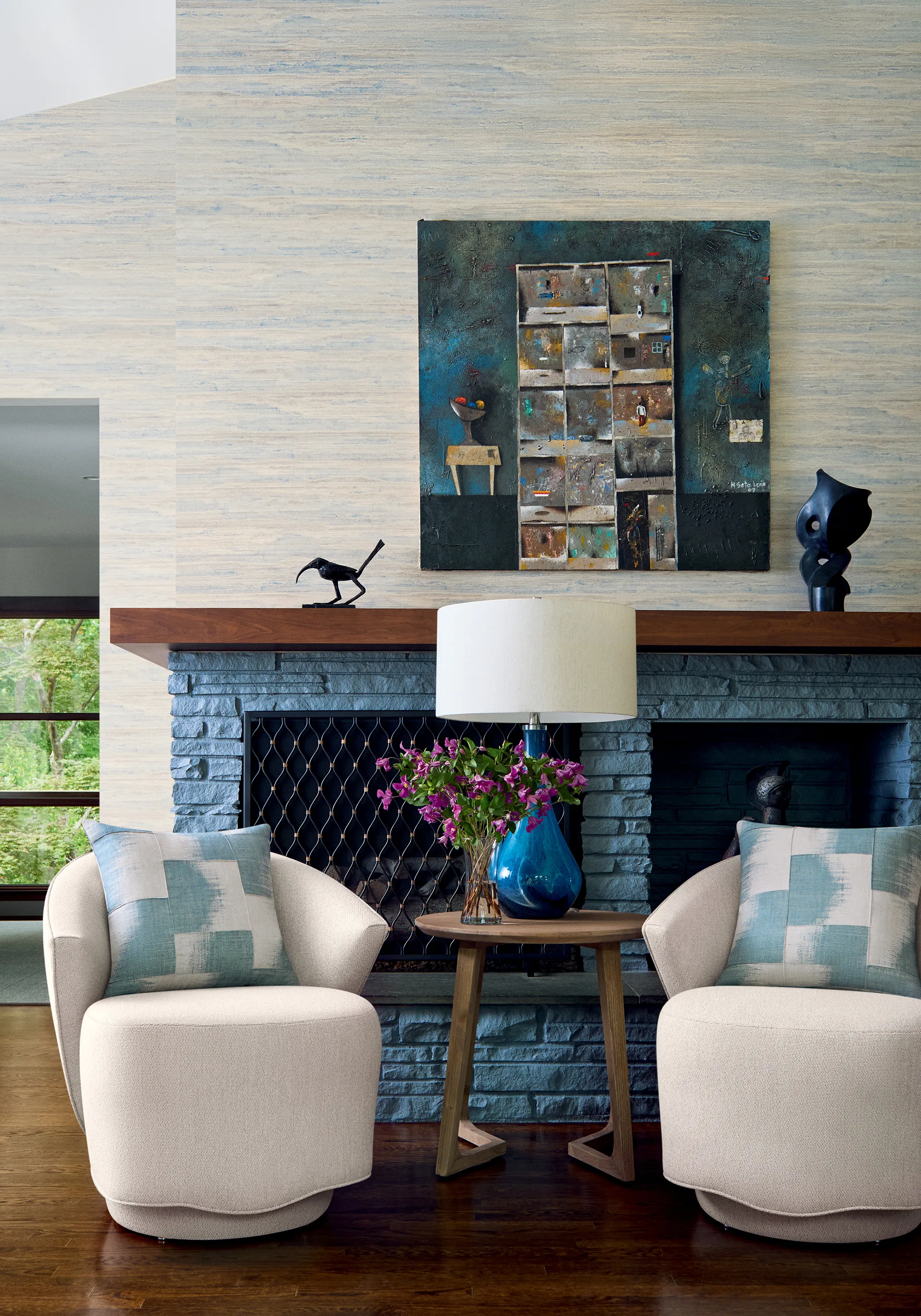 Thibaut Raffia Squares in Mineral (F924429)