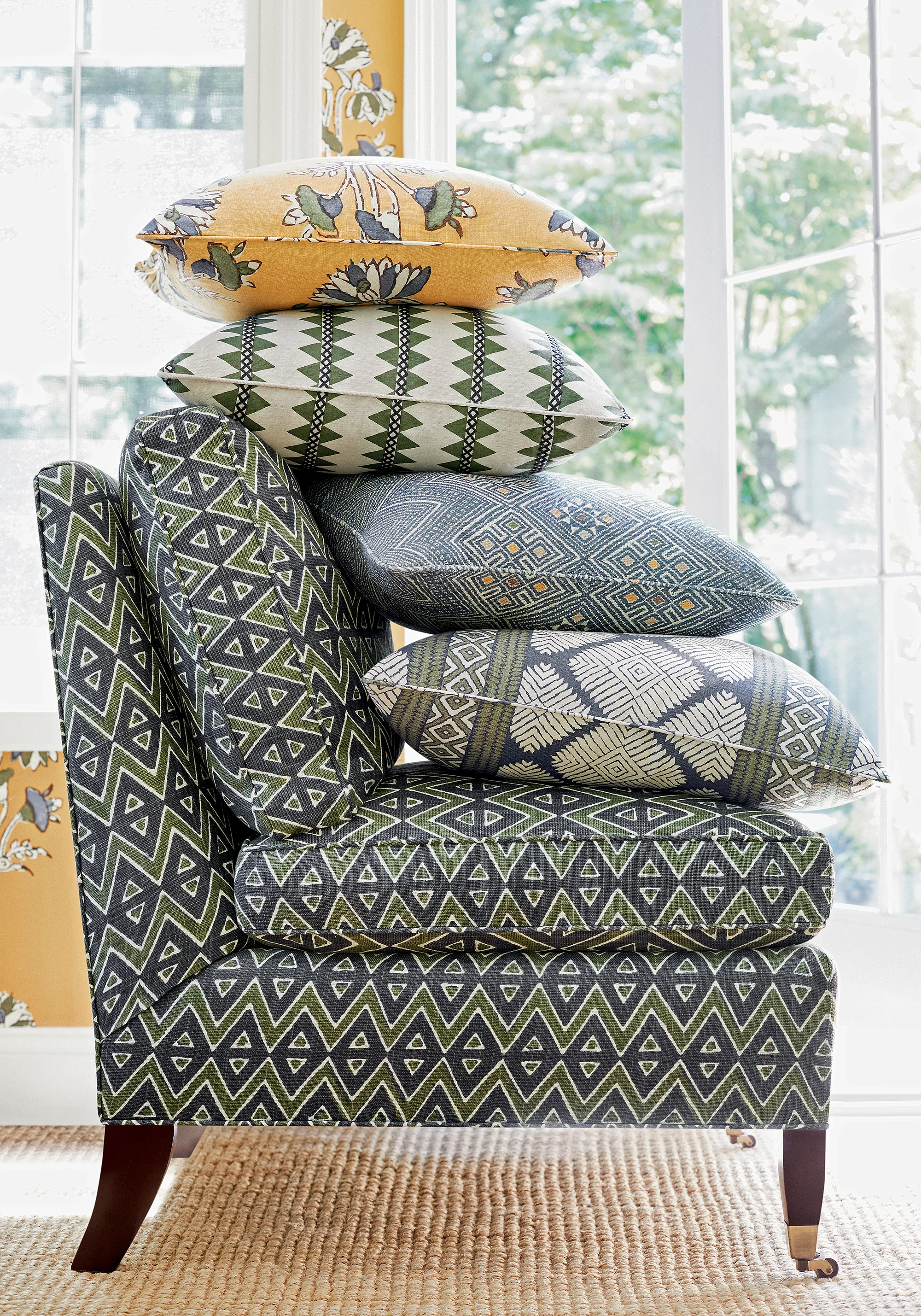 Thibaut Reno Stripe Embroidery in Green (W713242)