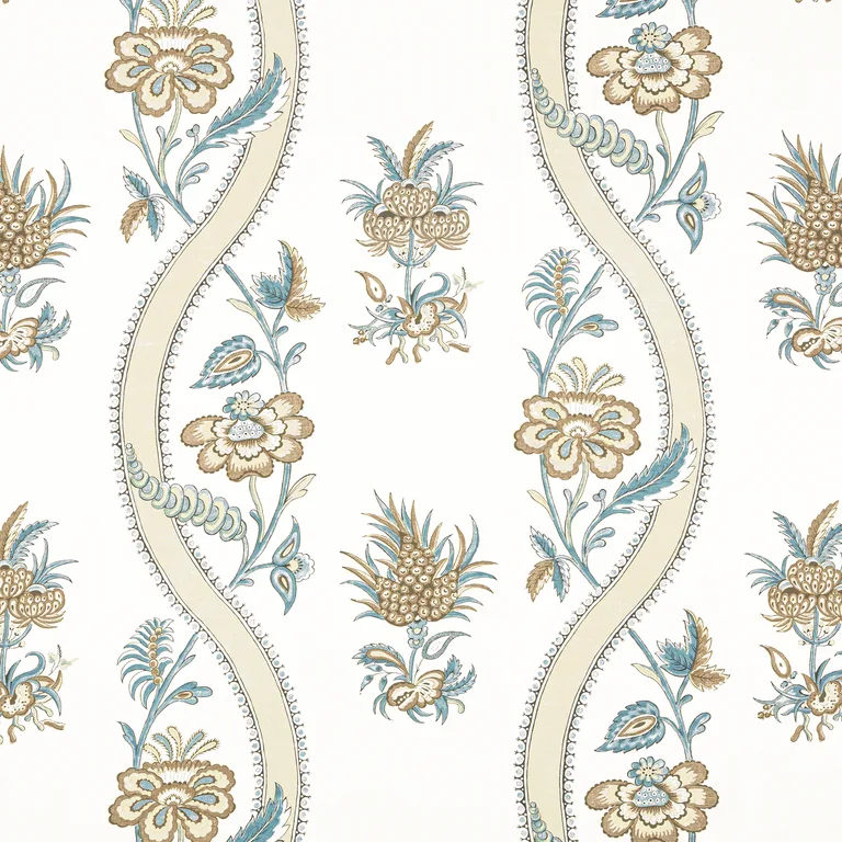 Thibaut Ribbon Floral in Beige and Spa Blue (F936425)