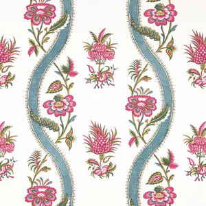 Thibaut Ribbon Floral in Raspberry and Teal (F936426)