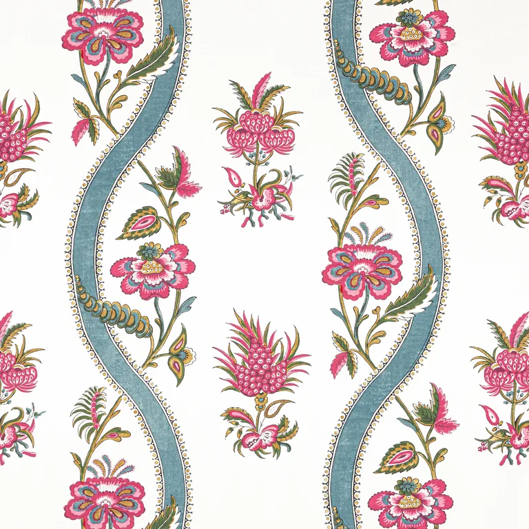 Thibaut Ribbon Floral in Raspberry and Teal (F936426)