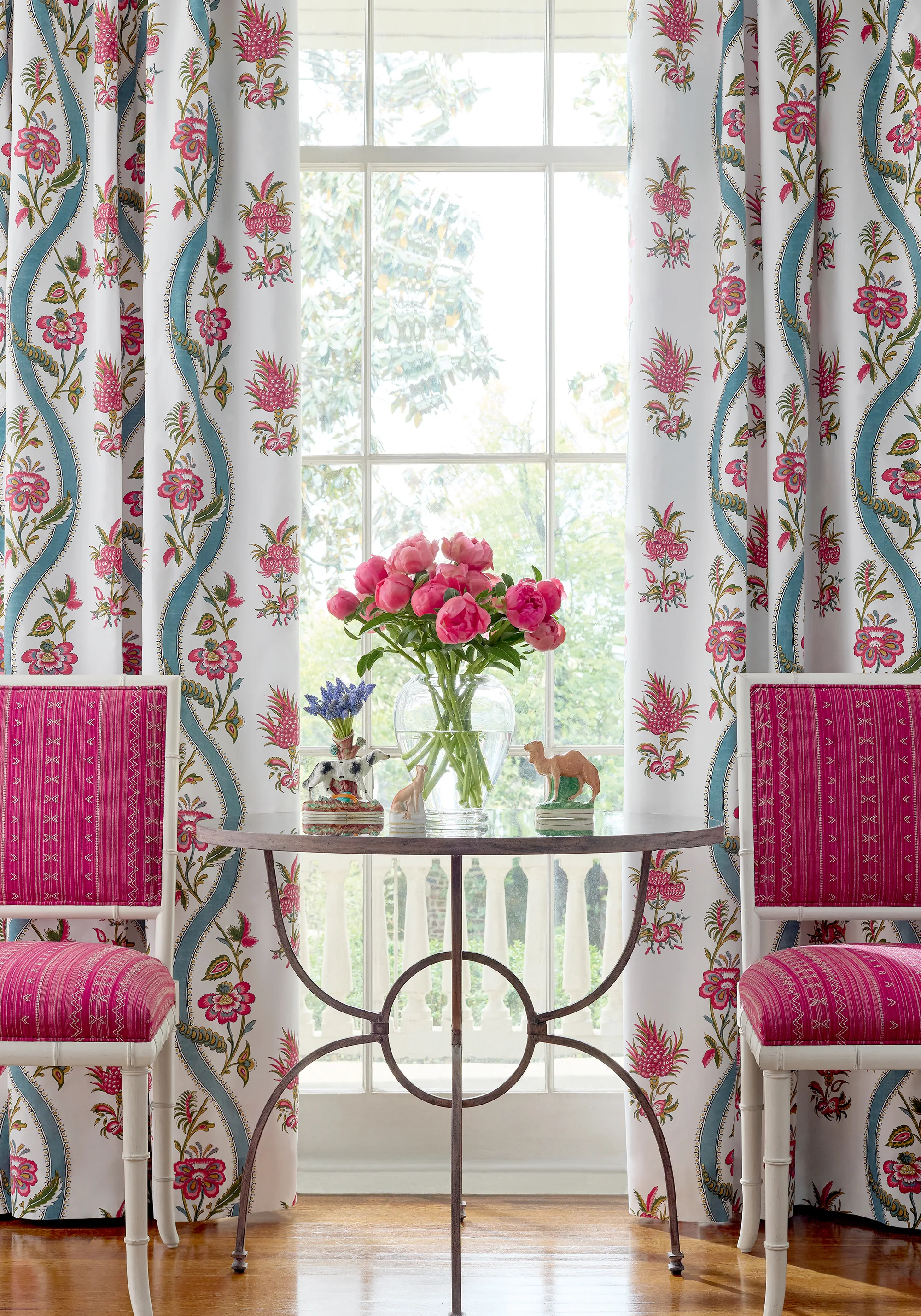 Thibaut Ribbon Floral in Raspberry and Teal (F936426)