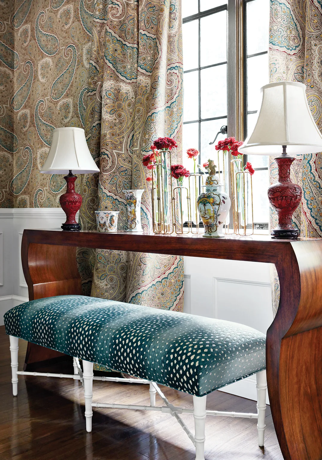Thibaut Sherrill Paisley in Teal and Beige (F985076)