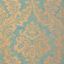 Thibaut Argentina Damask in Metallic Gold on Blue (T6870)