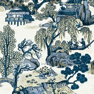 Thibaut Asian Scenic in Blue and Beige (T75461)