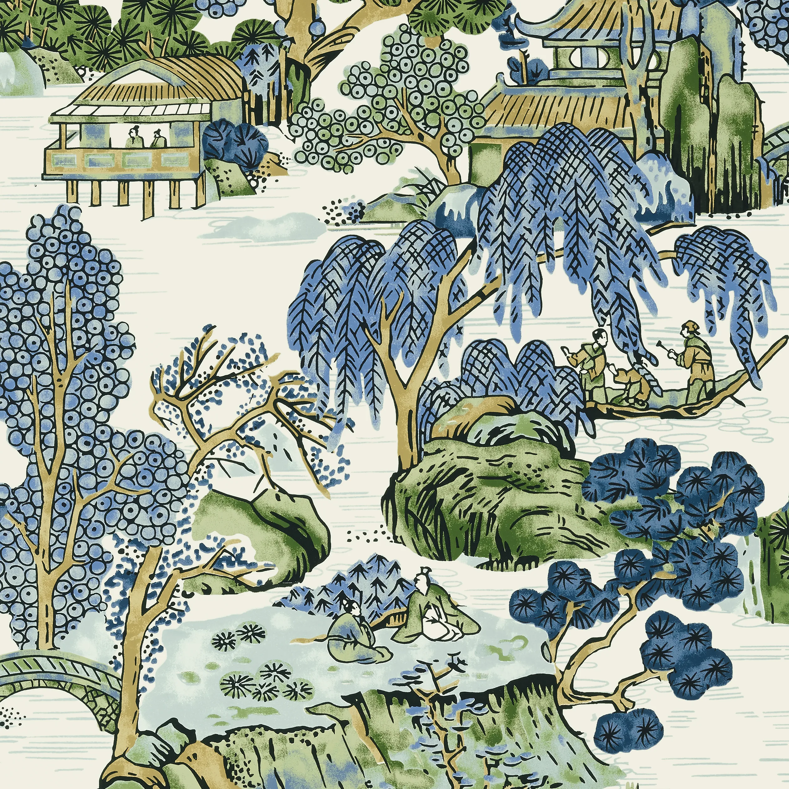 Thibaut Asian Scenic in Blue and Green (T75462)