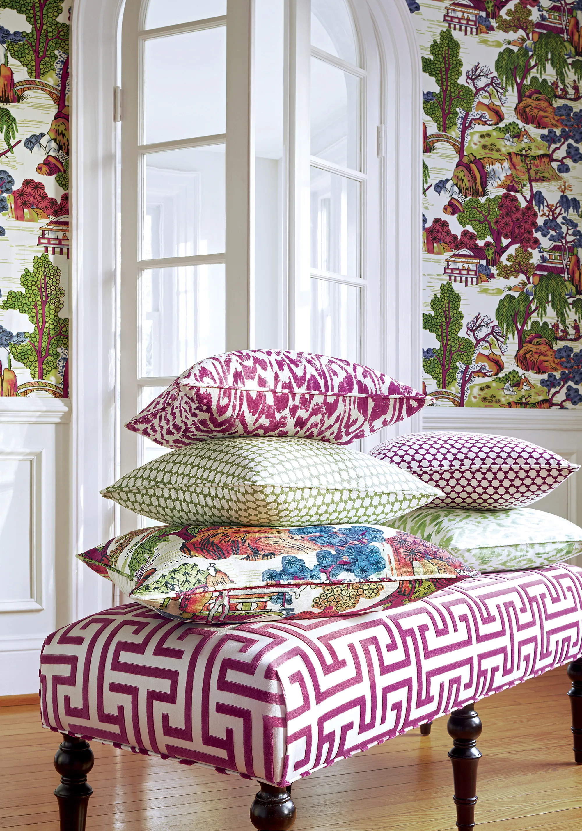Thibaut Asian Scenic in Coral and Green (T75464)