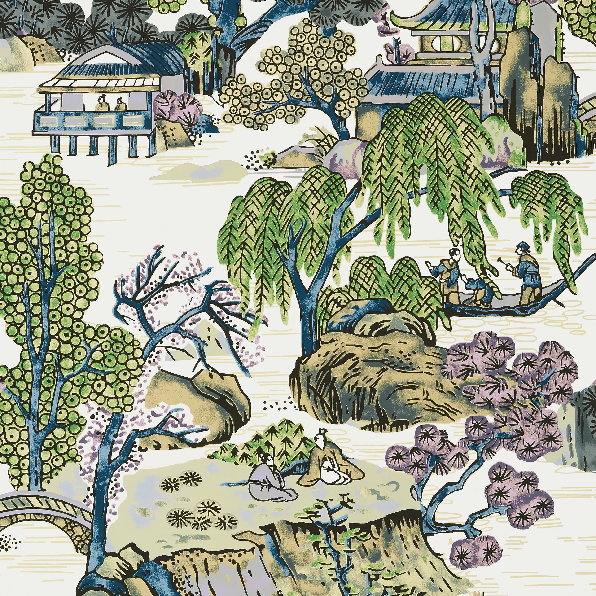 Thibaut Asian Scenic in Purple and Blue (T75459)