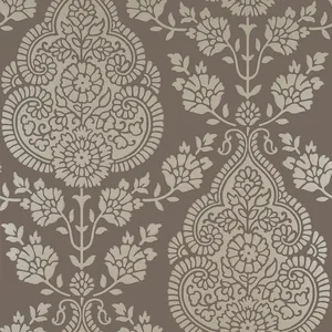 Anna French Balmuccia Damask in Pewter on Chestnut (AT57869)