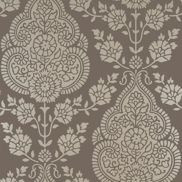 Anna French Balmuccia Damask in Pewter on Chestnut (AT57869)
