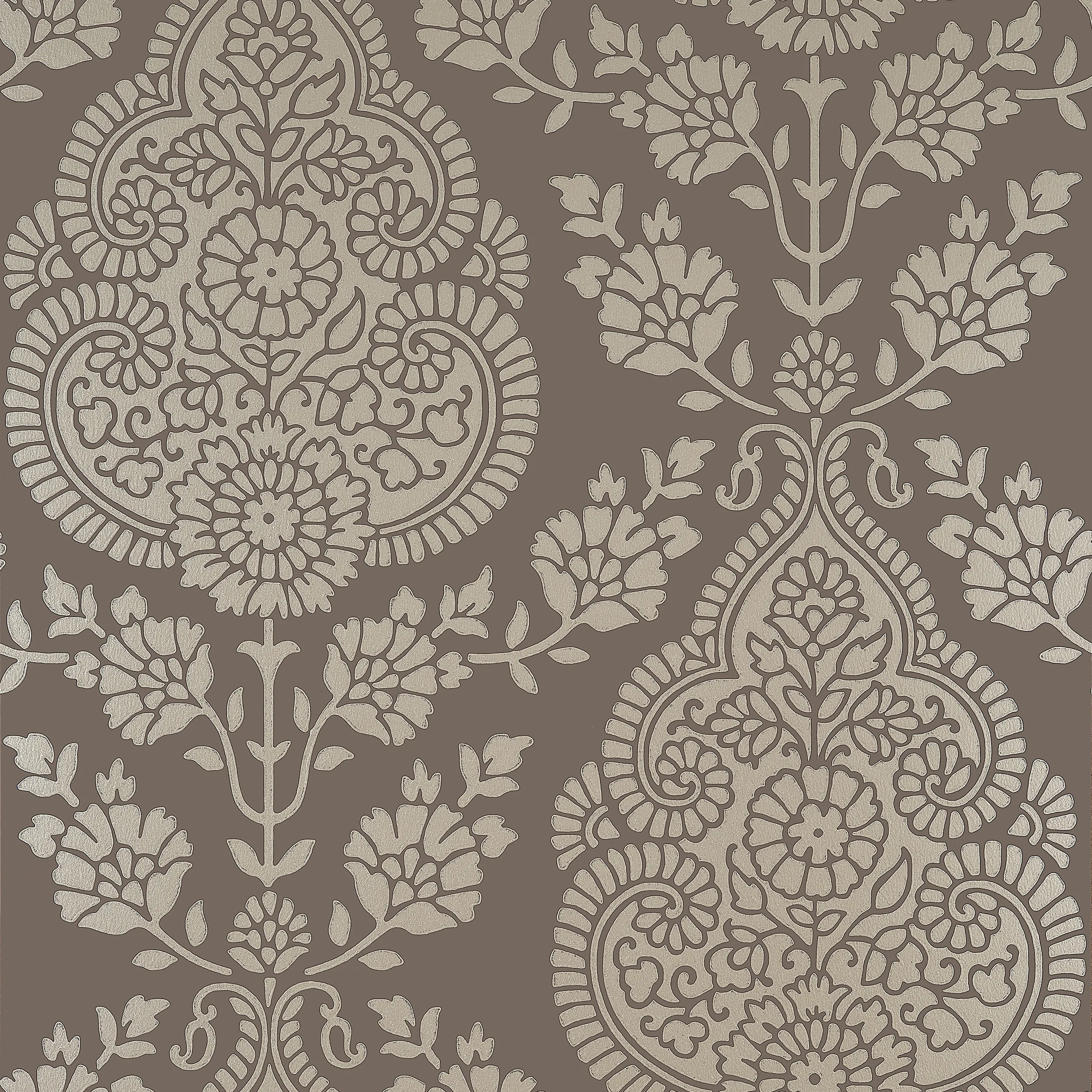 Anna French Balmuccia Damask in Pewter on Chestnut (AT57869)