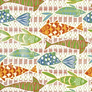 Thibaut Batik Fish in Coral and Blue (T15869)