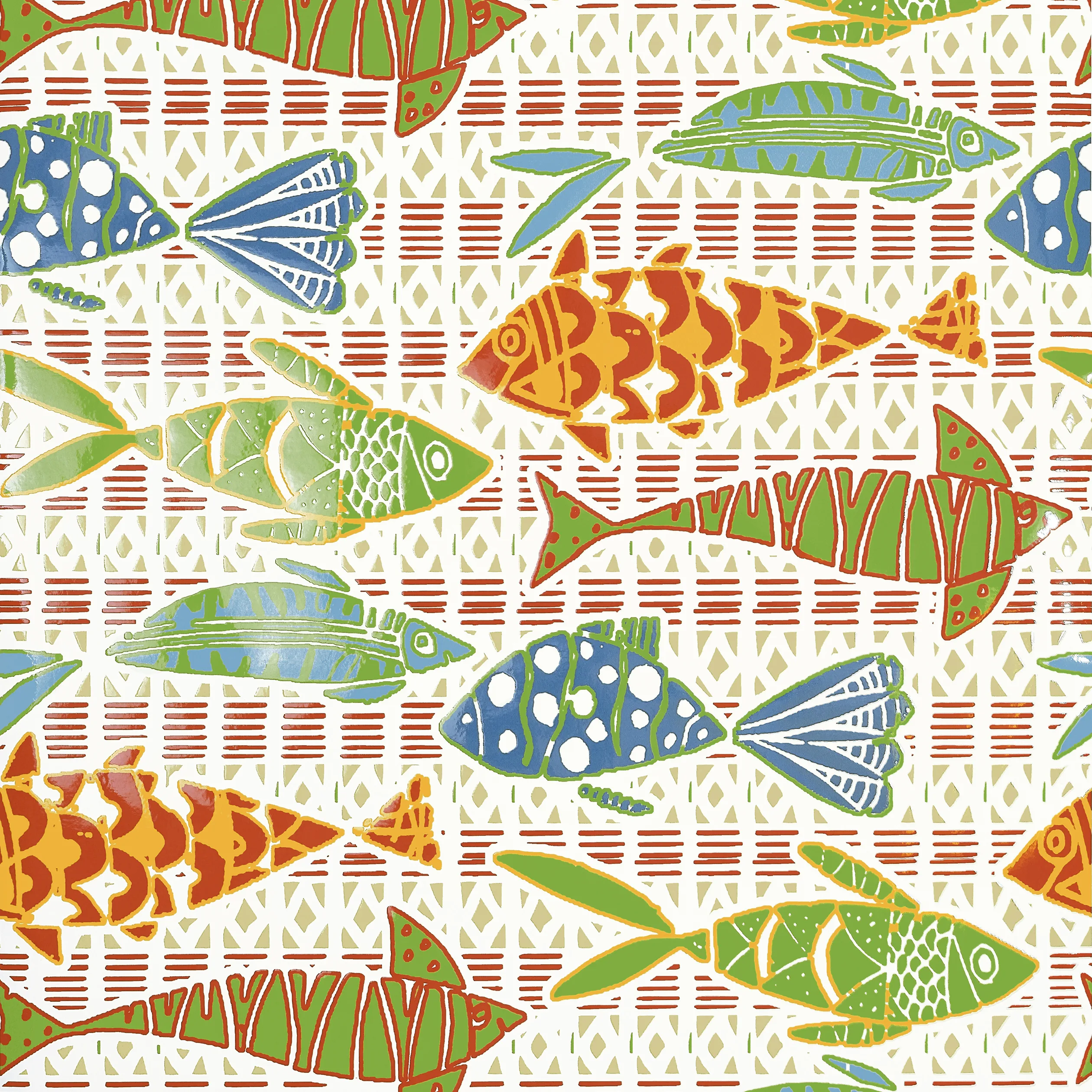 Thibaut Batik Fish in Coral and Blue (T15869)