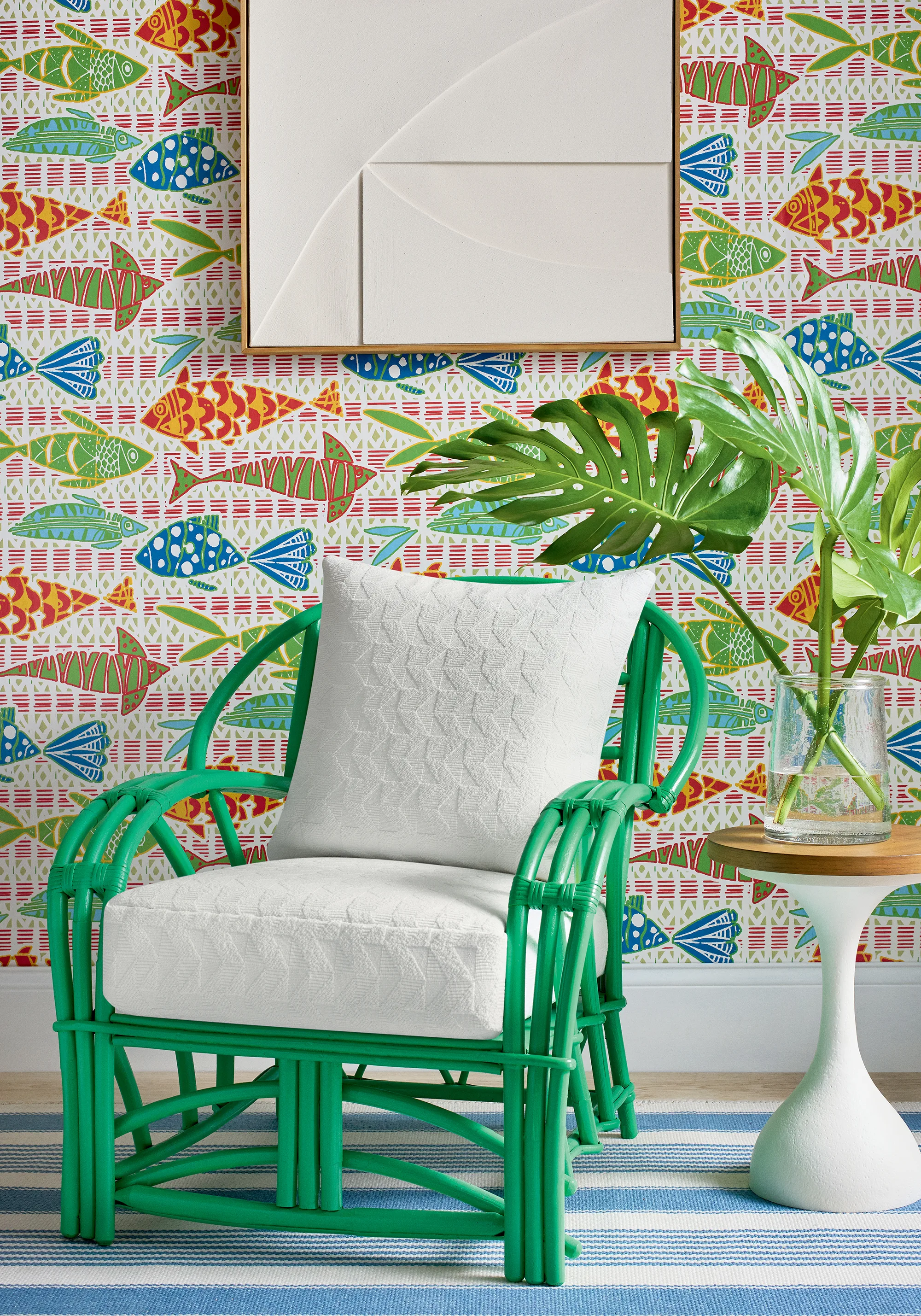 T15869 | Batik Fish - Coral and Blue Thibaut Batik Fish in Coral and Blue (T15869)