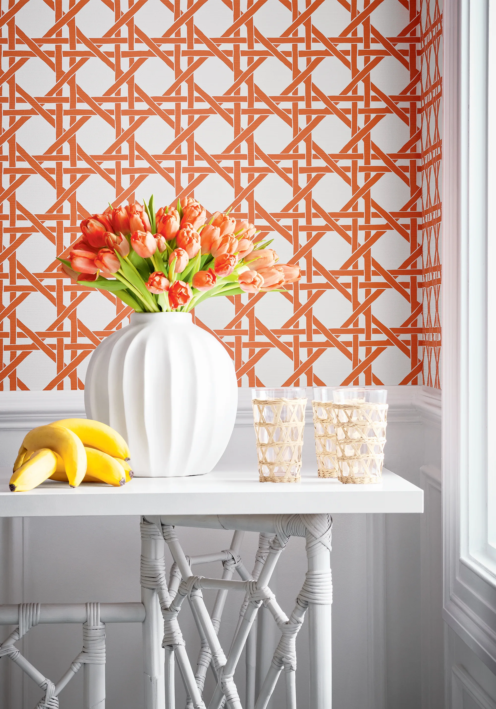 T15818 | Canary Trellis - Coral Thibaut Canary Trellis in Coral (T15818)