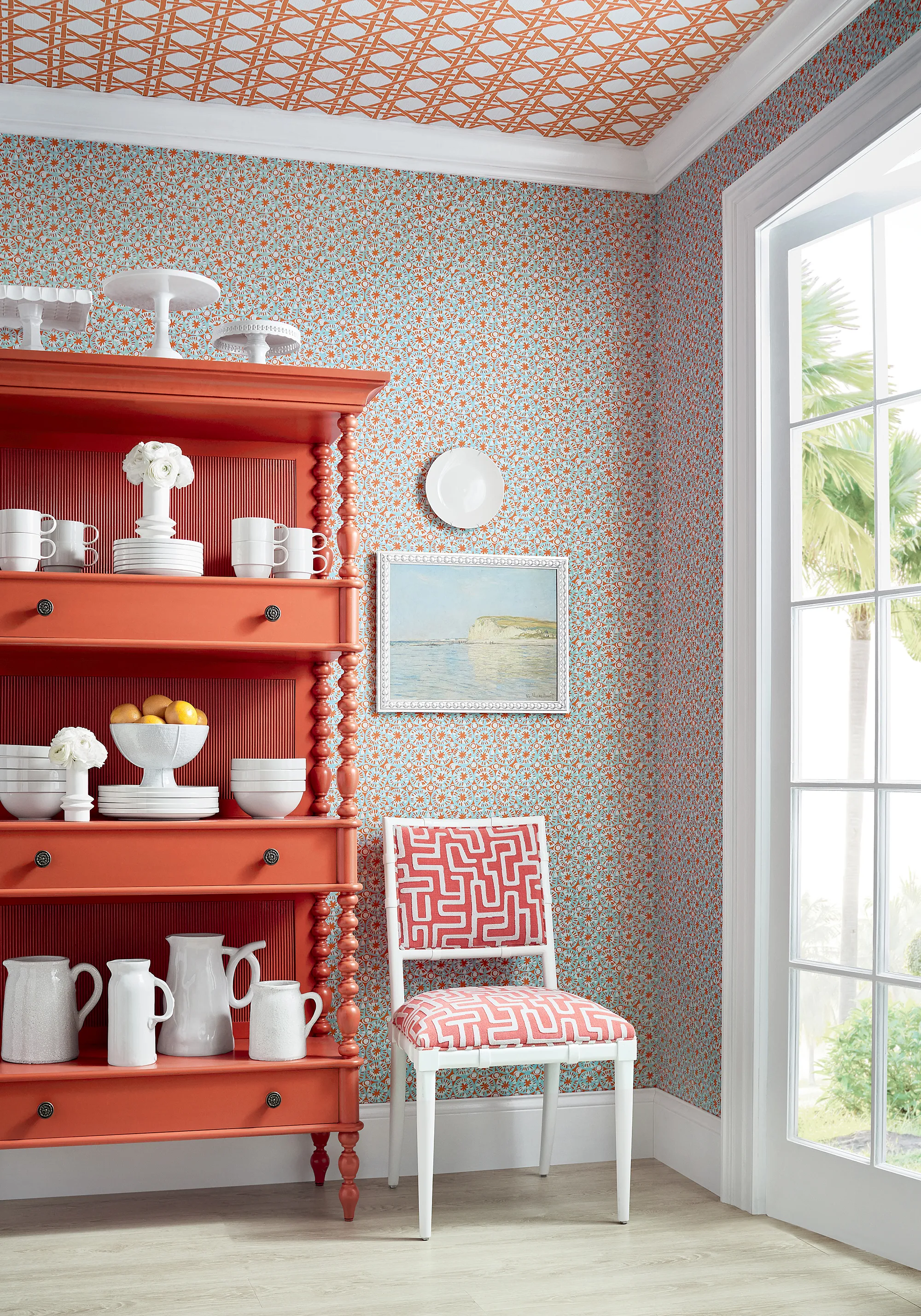 T15818 | Canary Trellis - Coral Thibaut Canary Trellis in Coral (T15818)