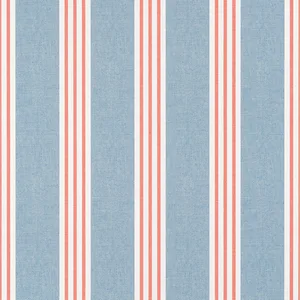 Thibaut Canvas Stripe in Blue and Coral (T13362)