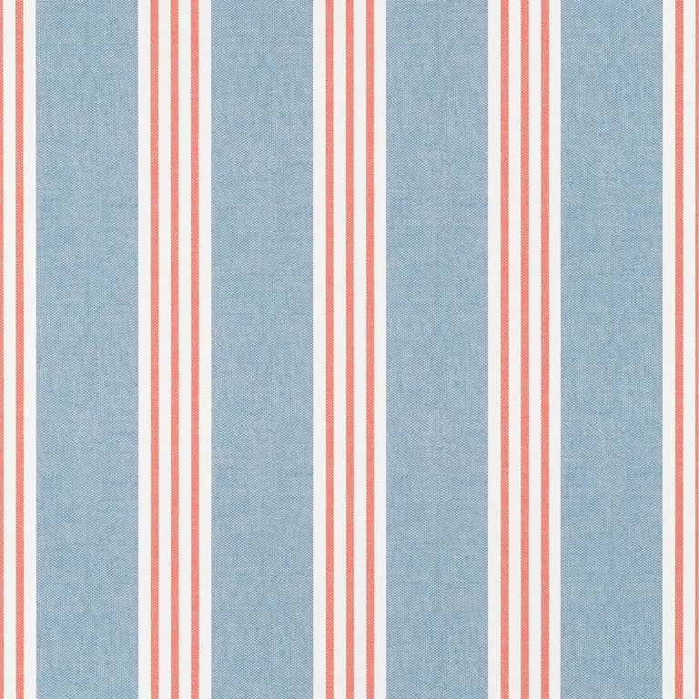 Thibaut Canvas Stripe in Blue and Coral (T13362)