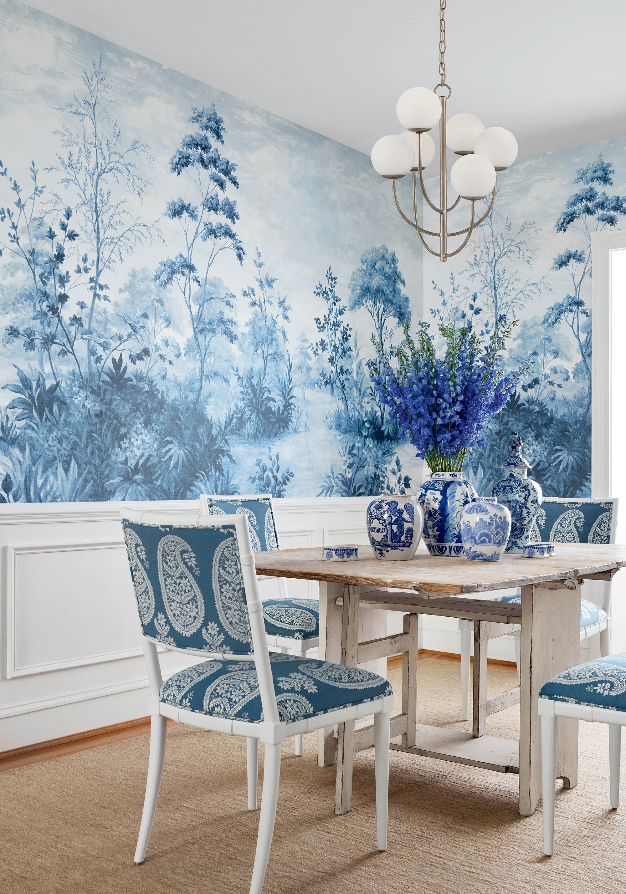 Anna French Cumbria Mural in Blue and White on Pearl (ATM16155)