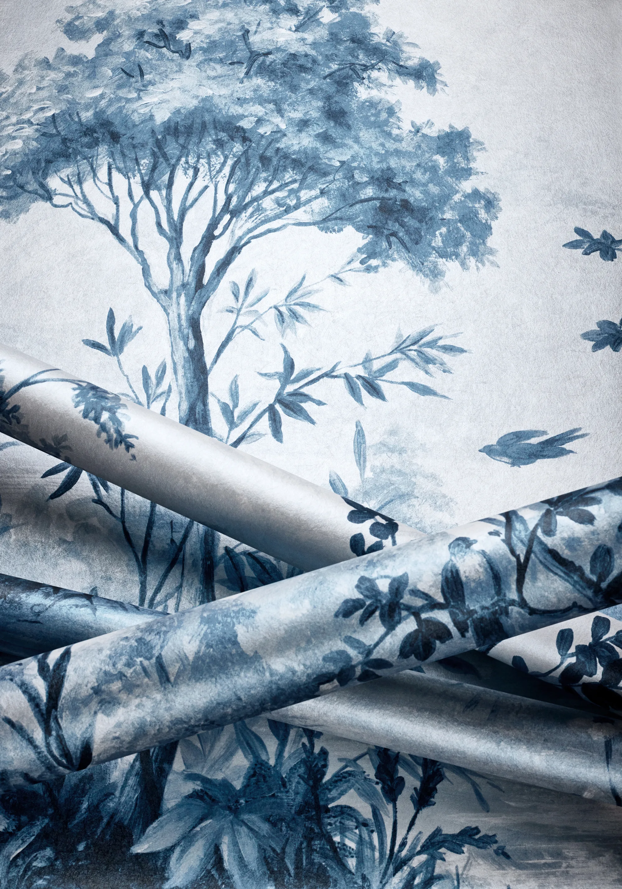 Anna French Cumbria Mural in Blue and White on Pearl (ATM16155)